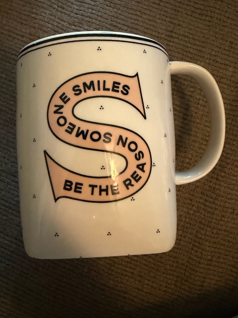 Anthropologie White Square Ceramic Mug with Black Accent Dots